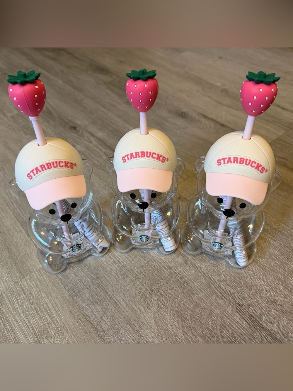 Starbucks Bearista Glass Pink Drink Cup Bundle of Three ! Confirmed in hand !